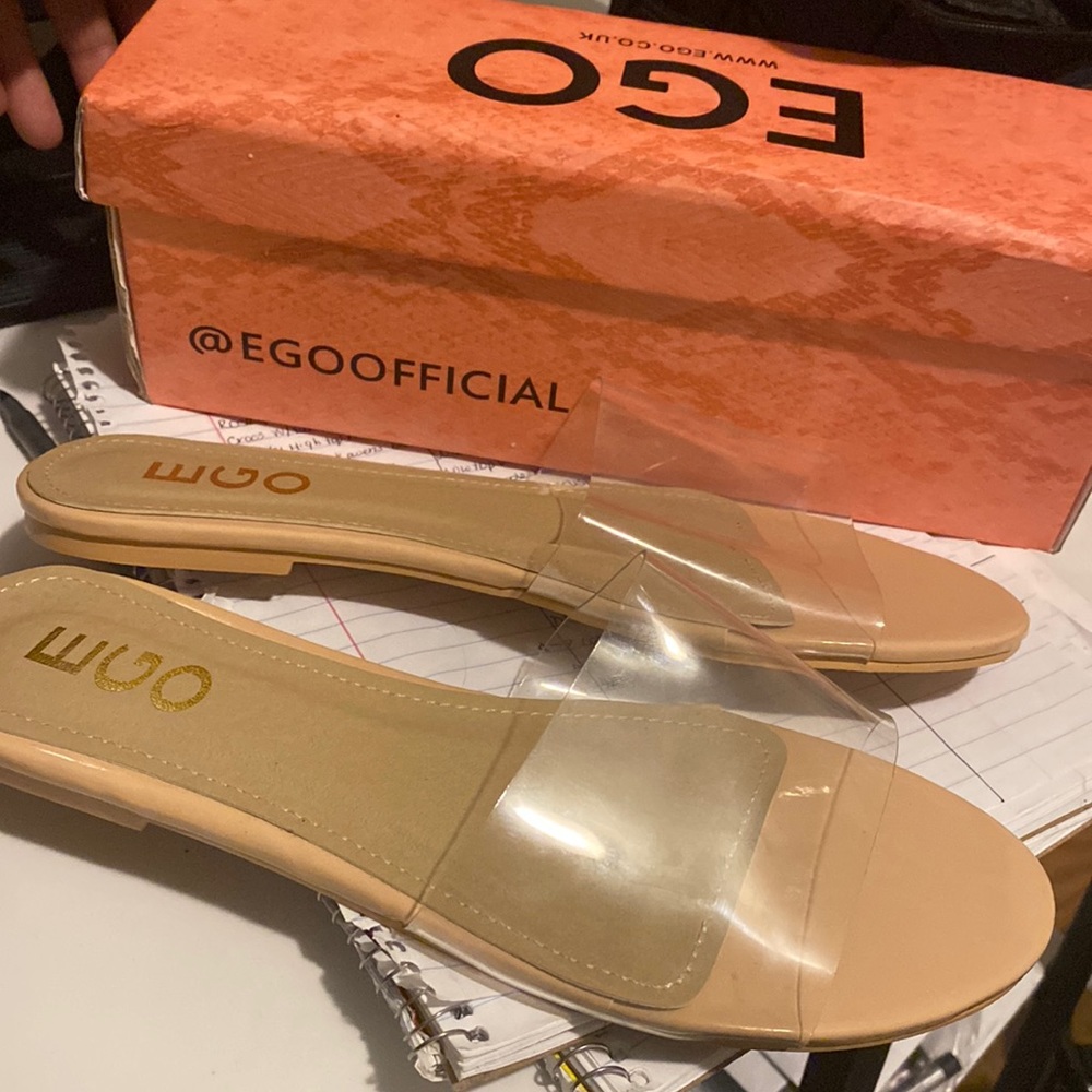 Ego shoes nude and clear slide on sandals worn once wrong size